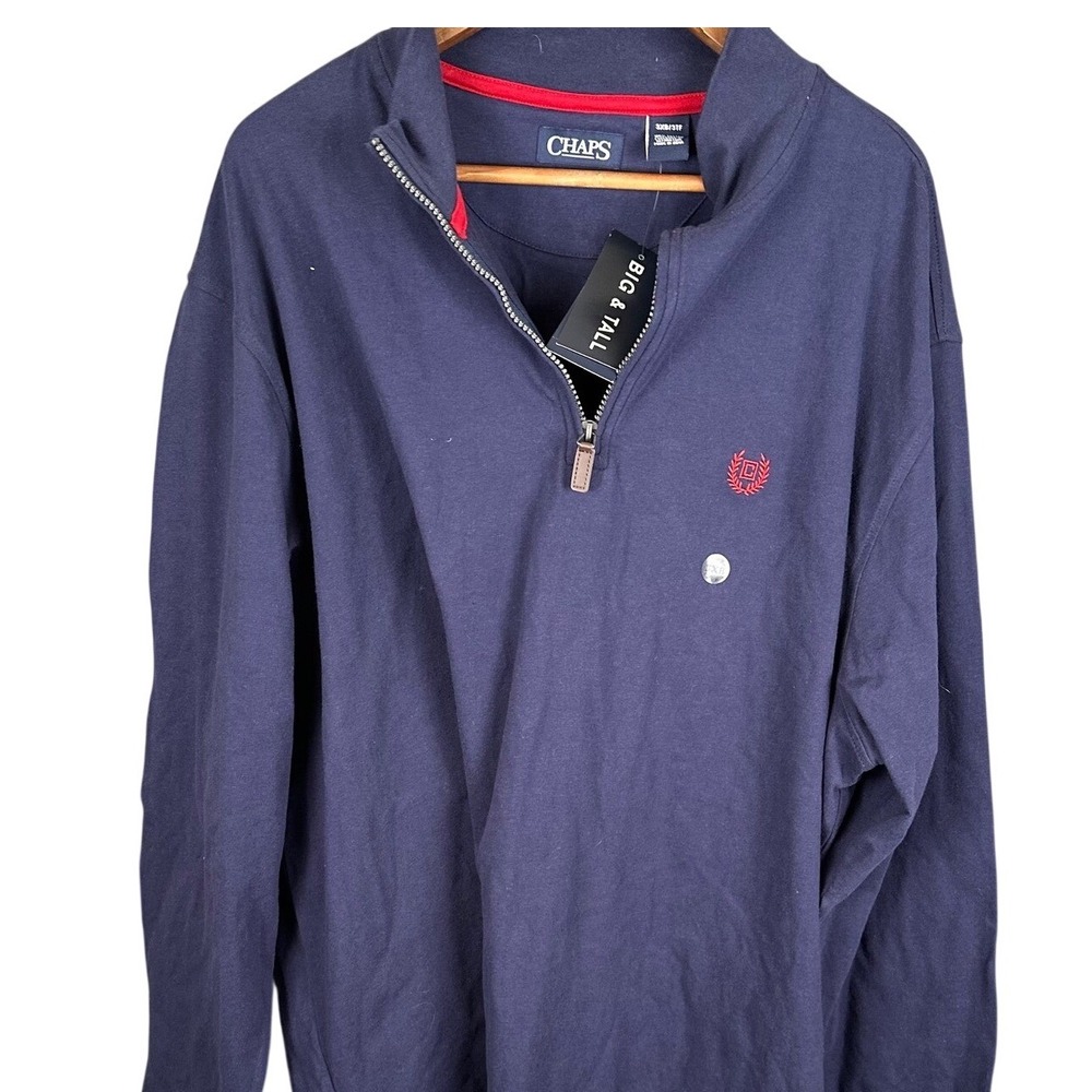 CHAPS Big and Tall Men's Navy Blue Quarter Zip Pullover Long Sleeve Shirt 3XB